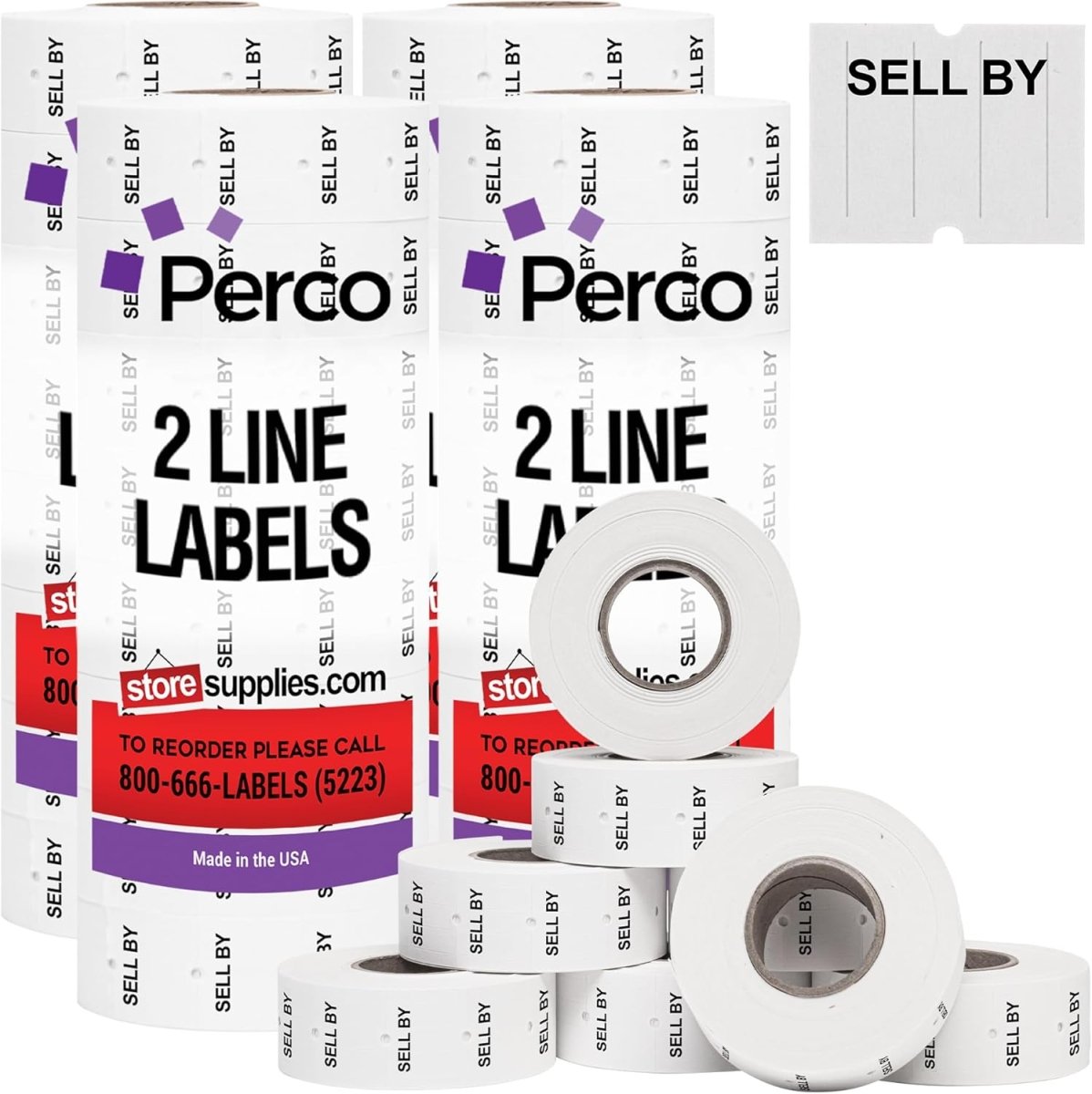 Perco Pro - 2 Line Date Labels for Perco 2 Line Date Guns - Made in USA - SELL BY 4 Sleeves / 32 Rolls / 24000 Blank Date Labels