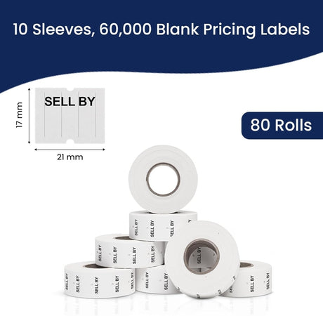 Perco Pro - 2 Line Date Labels for Perco 2 Line Date Guns - Made in USA - SELL BY 10 Sleeves / 80 Rolls / 60000 Blank Date Labels