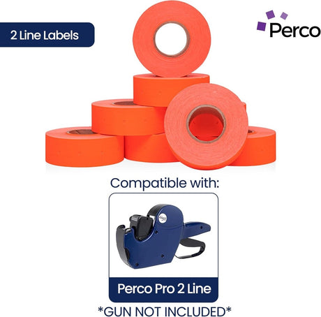 Perco Pro 2 - Line Labels - Fluorescent Red Case of 10 Sleeves / 64 Rolls / 60000 Blank Pricing Labels