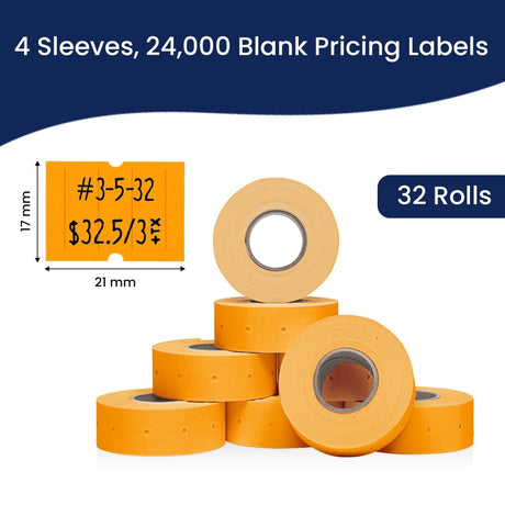 Perco Pro 2 - Line Labels - Fluorescent Orange Package of 4 Sleeves / 32 Rolls / 24000 Blank Pricing Labels