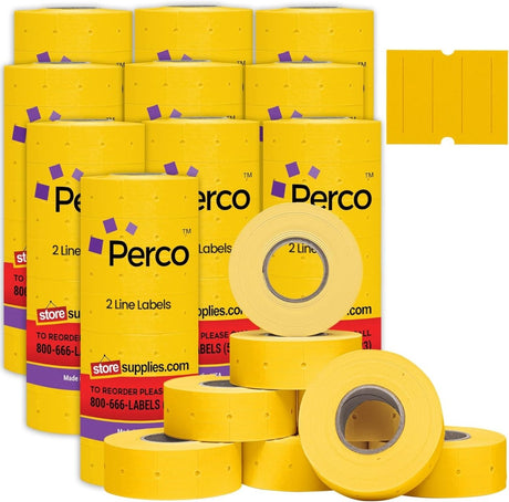 Perco Pro 2 - Line Labels - Yellow Case of 10 Sleeves / 64 Rolls / 60000 Blank Pricing Labels