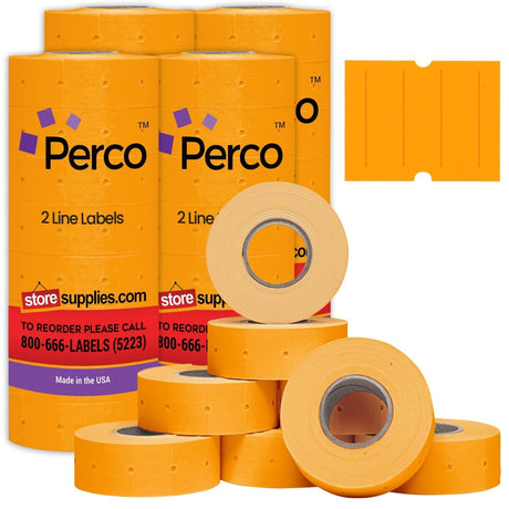 Perco Pro 2 - Line Labels - Fluorescent Orange Package of 4 Sleeves / 32 Rolls / 24000 Blank Pricing Labels