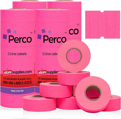 Perco Pro 2 - Line Labels - Fluorescent Pink Package of 4 Sleeves / 32 Rolls / 24000 Blank Pricing Labels