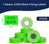 Perco Pro 2 - Line Labels - Fluorescent Green 1 Sleeve / 8 Rolls / 6000 Blank Pricing Labels