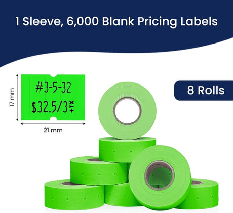 Perco Pro 2 - Line Labels - Fluorescent Green 1 Sleeve / 8 Rolls / 6000 Blank Pricing Labels
