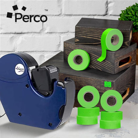 Perco Pro 2 - Line Labels - Fluorescent Green Package of 4 Sleeves / 32 Rolls / 24000 Blank Pricing Labels