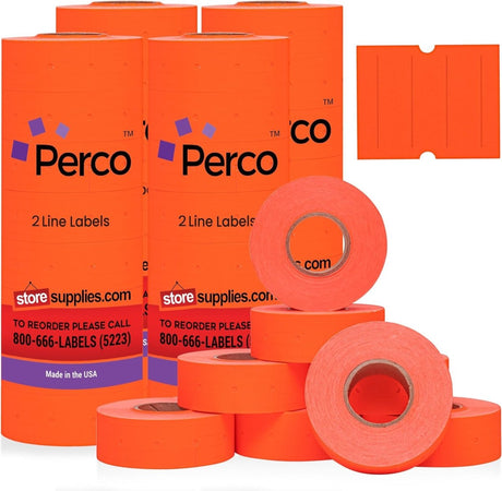 Perco Pro 2 - Line Labels - Fluorescent Red Package of 4 Sleeves / 32 Rolls / 24000 Blank Pricing Labels