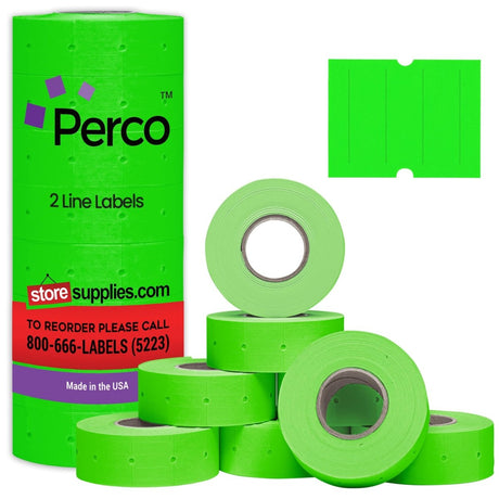 Perco Pro 2 - Line Labels - Fluorescent Green 1 Sleeve / 8 Rolls / 6000 Blank Pricing Labels
