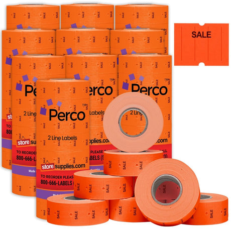 Perco Pro 2 - Line Labels - Fluorescent Red Sale Case of 10 Sleeves / 64 Rolls / 60000 Blank Pricing Labels