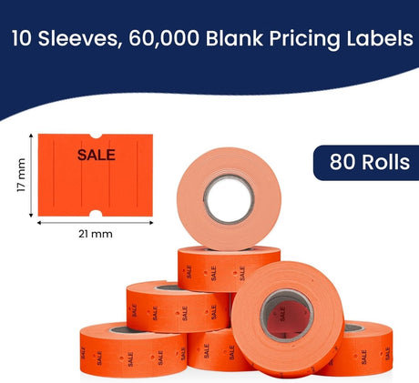 Perco Pro 2 - Line Labels - Fluorescent Red Sale Case of 10 Sleeves / 64 Rolls / 60000 Blank Pricing Labels