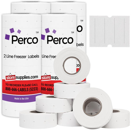 Perco - Pro 2 - Line Labels - Freezer Adhesive Price Labels For Perco Pro 2 Line - Package of 4 Sleeves / 32 Rolls / 24000 Blank Pricing Labels