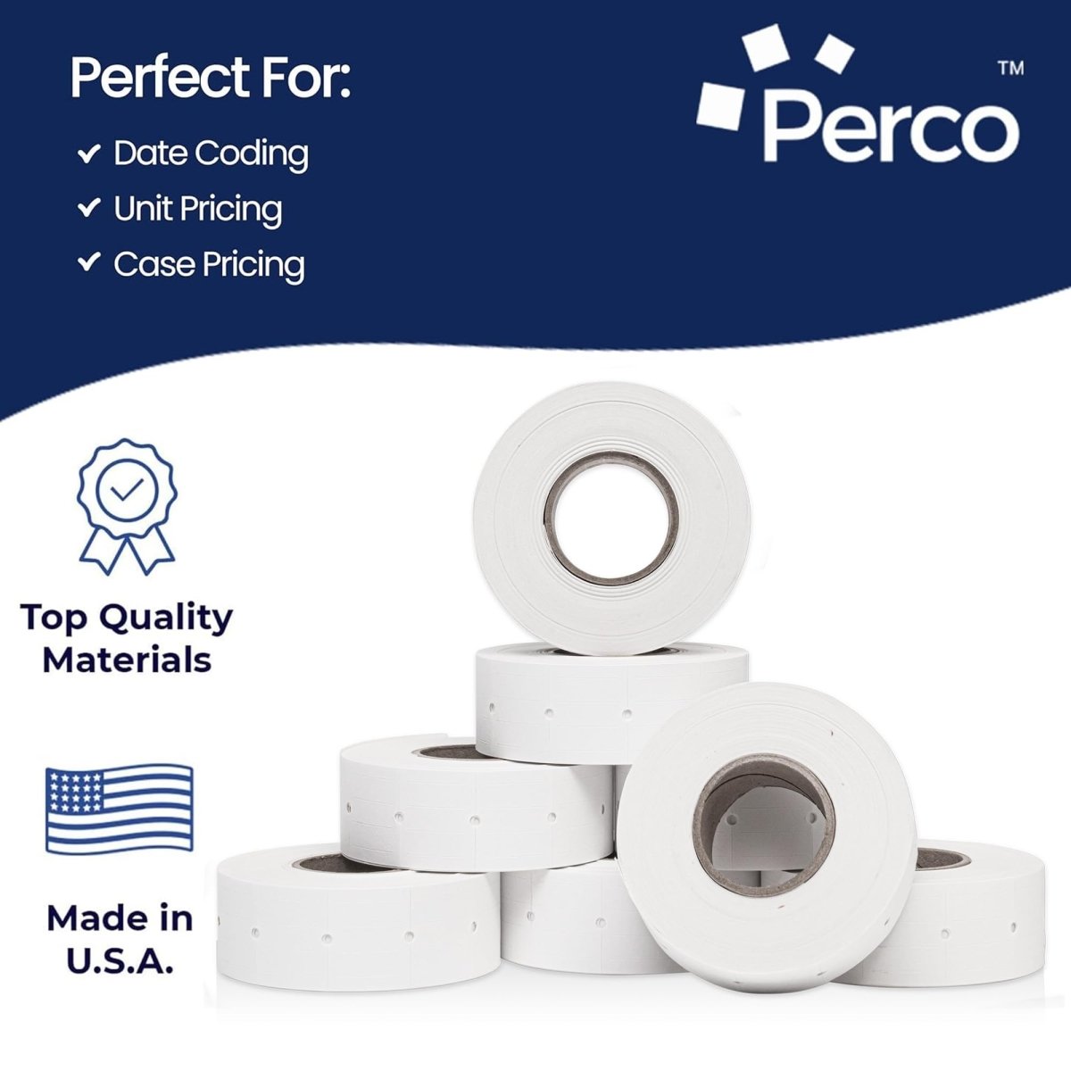 Perco - Pro 2 - Line Labels - Freezer Adhesive Price Labels For Perco Pro 2 Line - Package of 4 Sleeves / 32 Rolls / 24000 Blank Pricing Labels