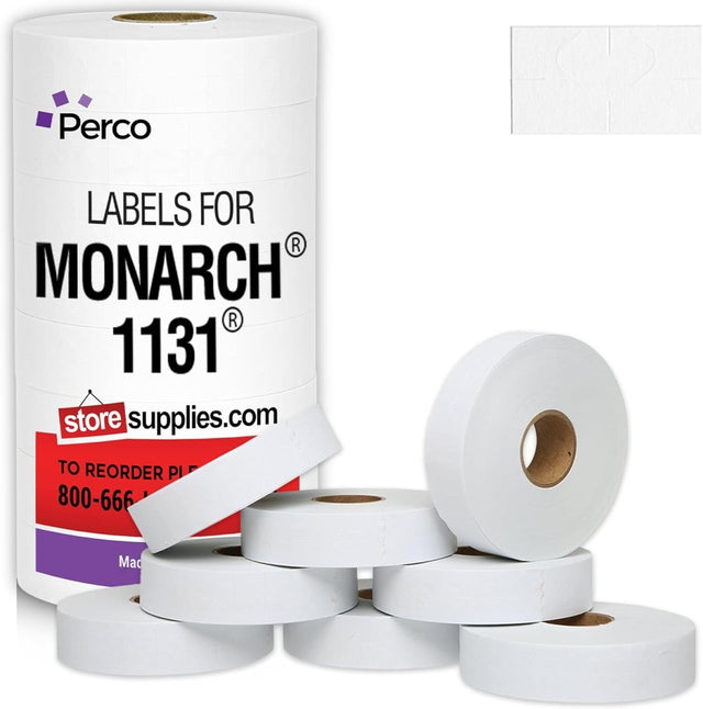 Perco Removable Price Labels for Monarch 1131 - 1 Sleeve / 8 Rolls / 20000 Blank Pricing Labels