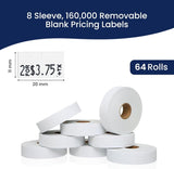 Perco Removable Price Labels for Monarch 1131 - Case of 8 Sleeves / 64 Rolls / 160000 Blank Pricing Labels