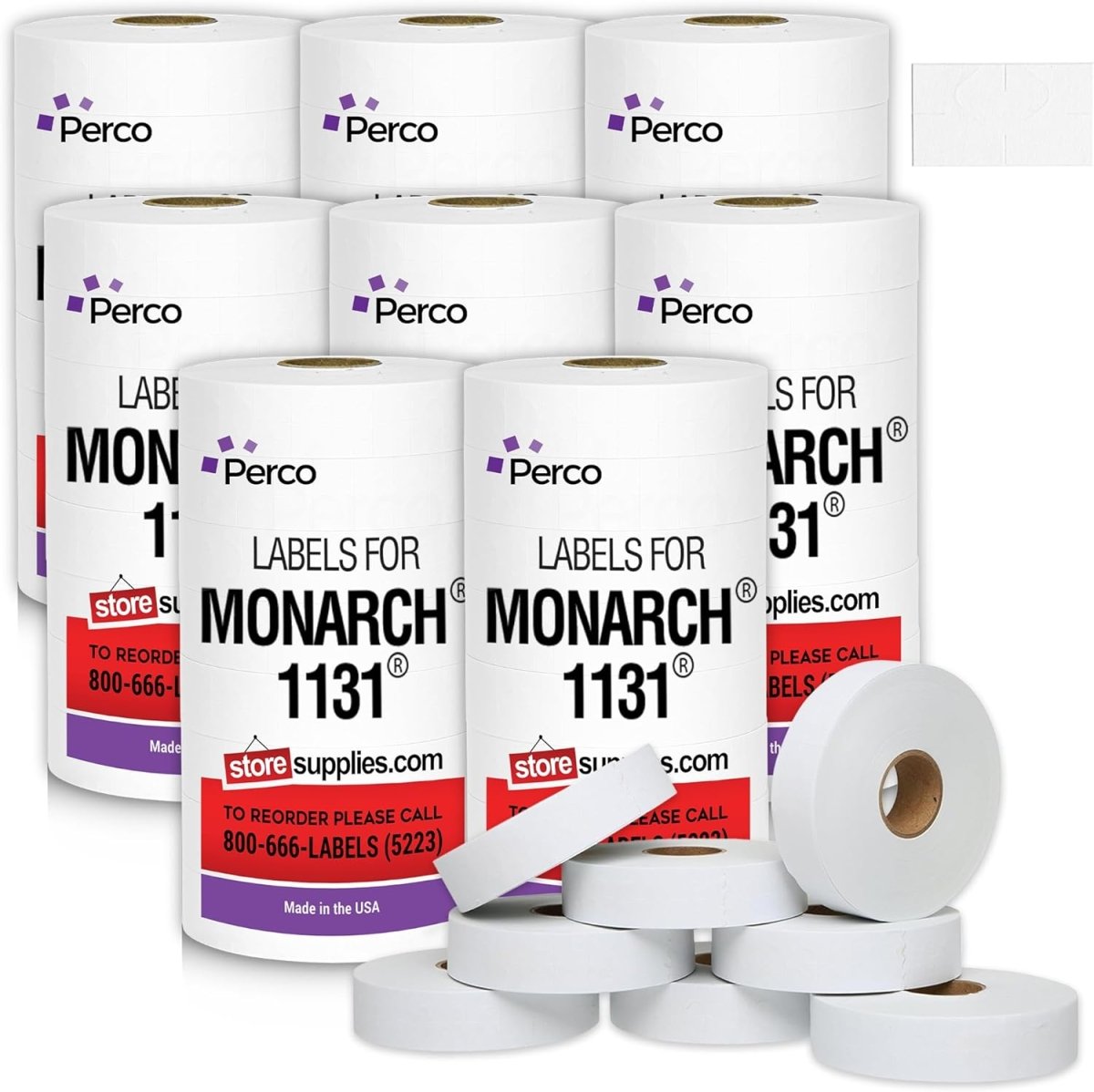 Perco Removable Price Labels for Monarch 1131 - Case of 8 Sleeves / 64 Rolls / 160000 Blank Pricing Labels