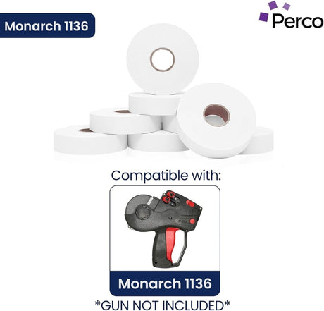 Perco Removable Price Labels for Monarch 1136 - Case of 8 Sleeves / 64 Rolls / 112000 Blank Pricing Labels