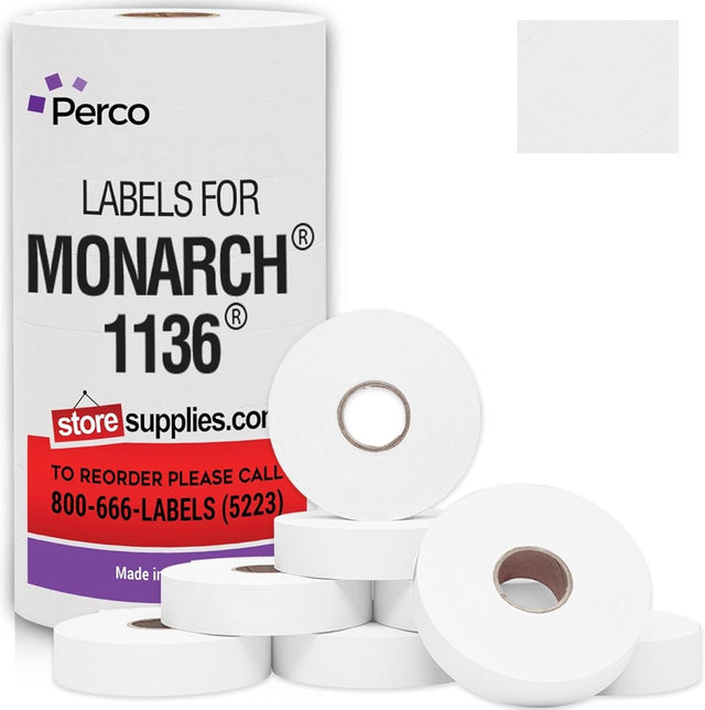 Perco Removable Price Labels for Monarch 1136 - 1 Sleeve / 8 Rolls / 14000 Blank Pricing Labels