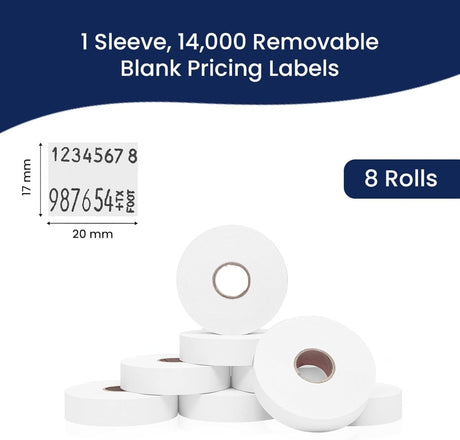 Perco Removable Price Labels for Monarch 1136 - 1 Sleeve / 8 Rolls / 14000 Blank Pricing Labels