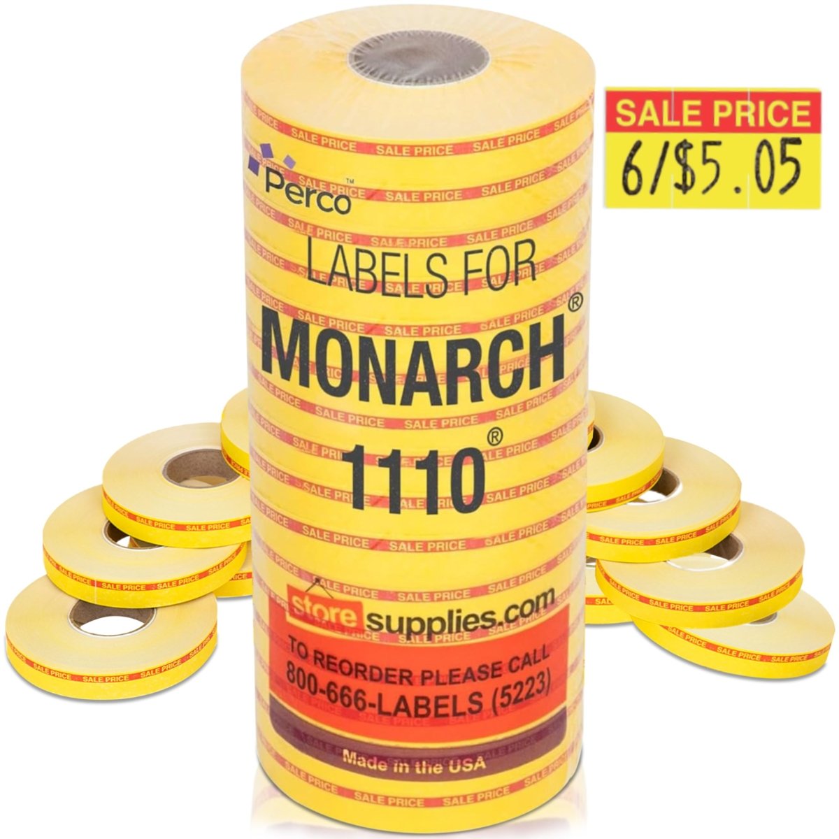 Perco Reverse Print Pricing Labels for Monarch 1110 - Sale 1 Sleeve / 16 Rolls / 17000 Reverse Print Pricing Labels