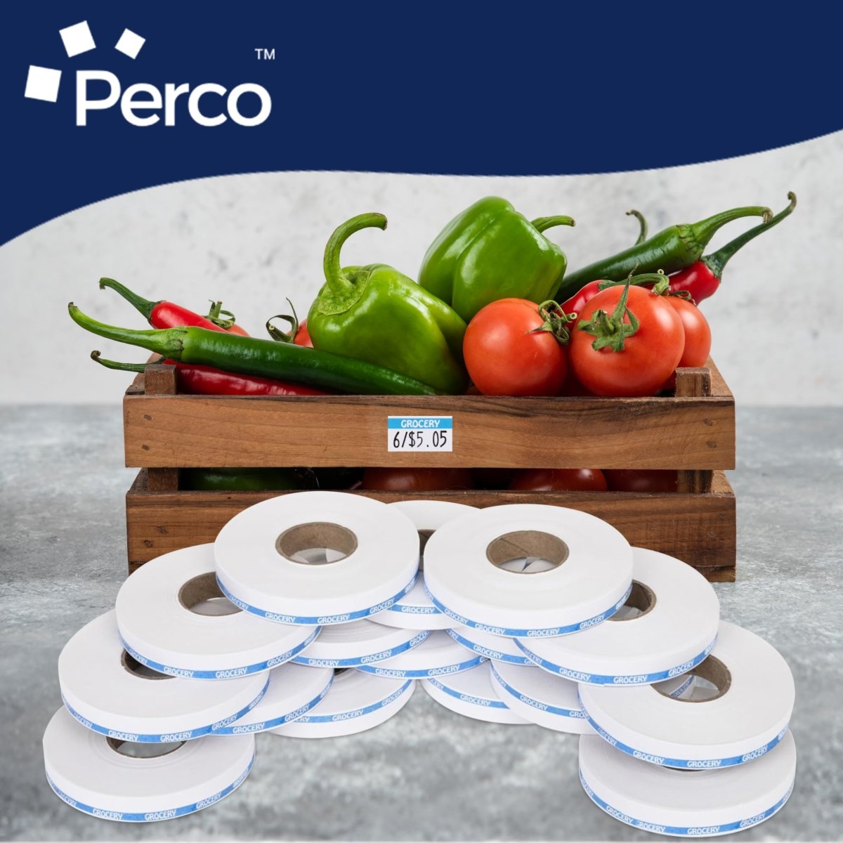 Perco Reverse Print Pricing Labels for Monarch 1110 - Grocery (Blue) 4 Sleeves / 64 Rolls / 68000 Blank Pricing Labels