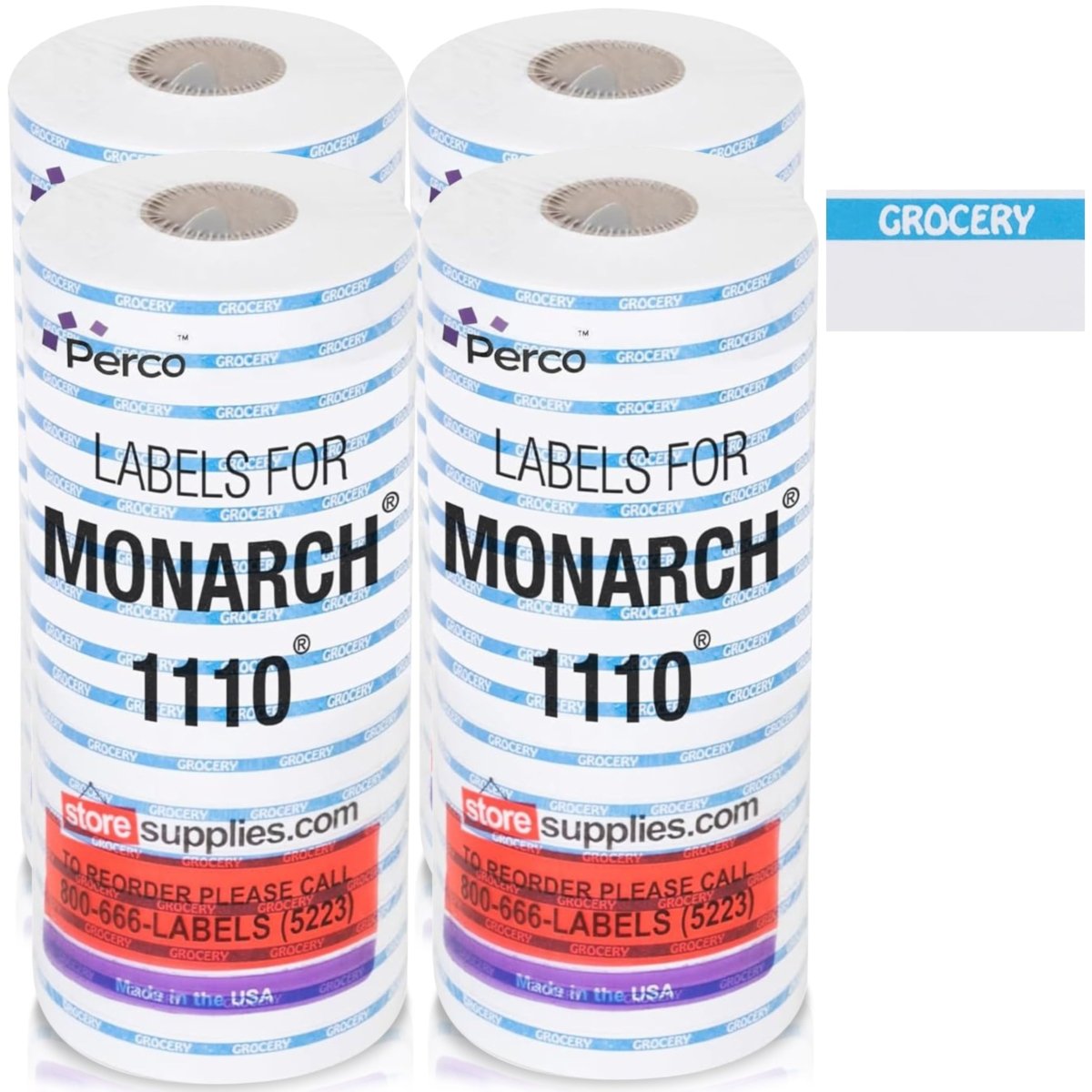 Perco Reverse Print Pricing Labels for Monarch 1110 - Grocery (Blue) 4 Sleeves / 64 Rolls / 68000 Blank Pricing Labels