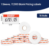 Perco Reverse Print Pricing Labels for Monarch 1110 - Dairy 1 Sleeve / 16 Rolls / 17000 Reverse Print Pricing Labels