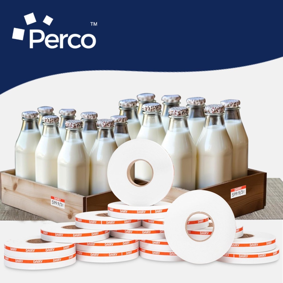 Perco Reverse Print Pricing Labels for Monarch 1110 - Dairy 1 Sleeve / 16 Rolls / 17000 Reverse Print Pricing Labels