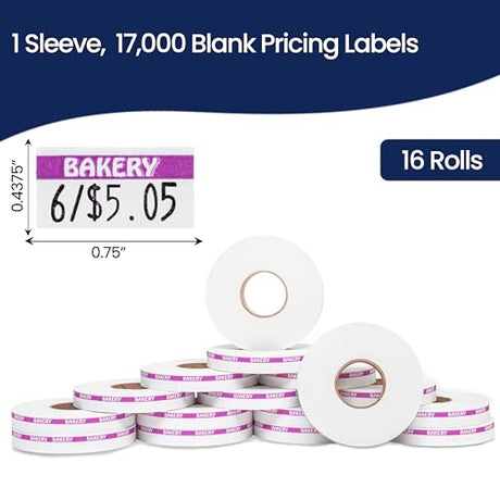 Perco Reverse Print Pricing Labels for Monarch 1110 - Bakery 1 Sleeve / 16 Rolls / 17000 Reverse Print Pricing Labels