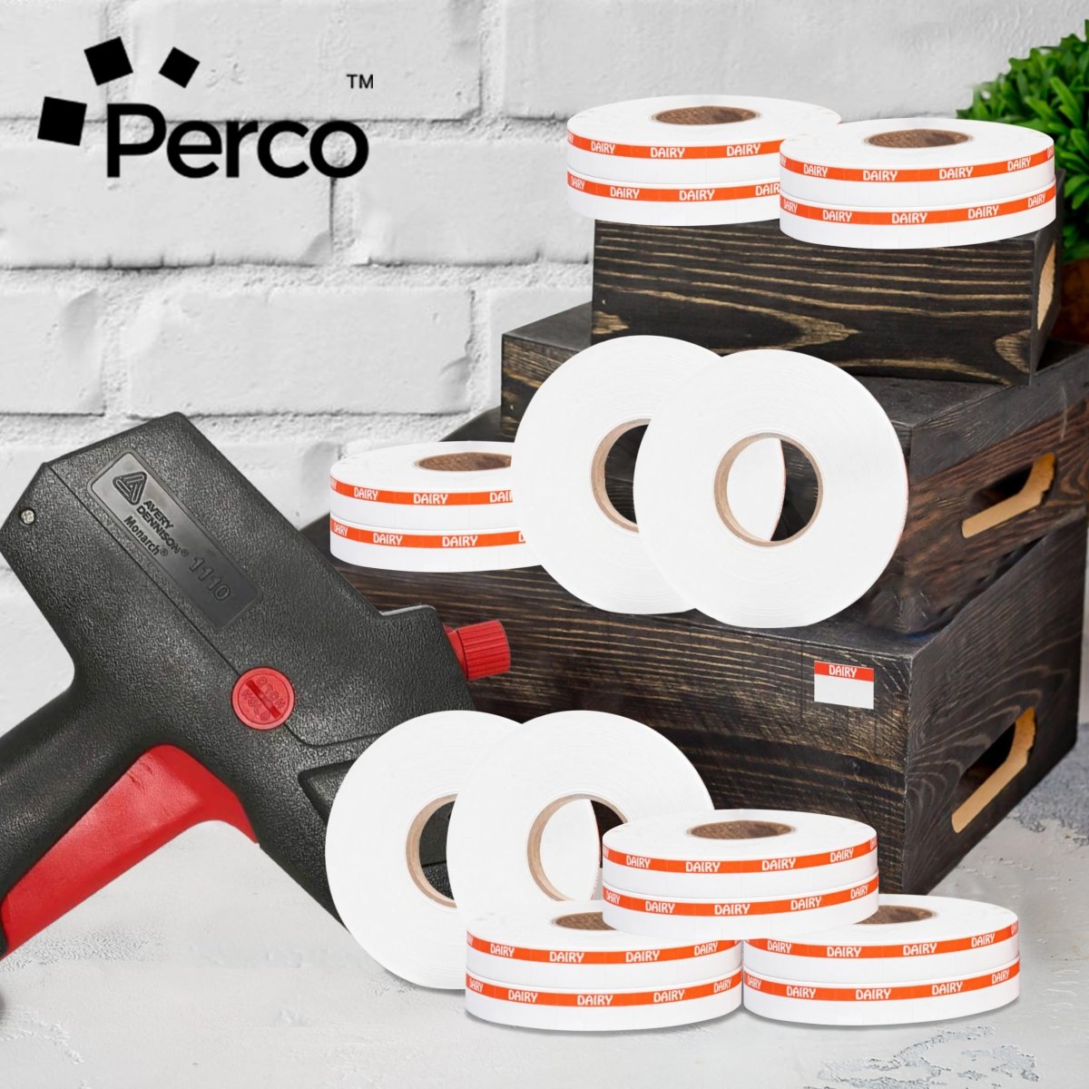 Perco Reverse Print Pricing Labels for Monarch 1110 - Dairy 1 Sleeve / 16 Rolls / 17000 Reverse Print Pricing Labels