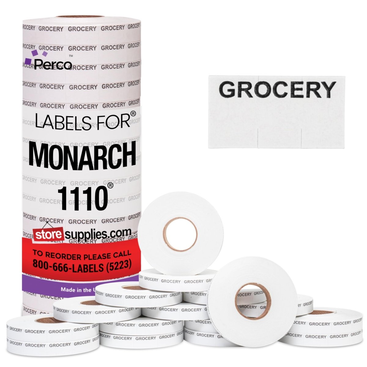 Perco Reverse Print Pricing Labels for Monarch 1110 - Grocery (Black) 1 Sleeve / 16 Rolls / 17000 Reverse Print Pricing Labels