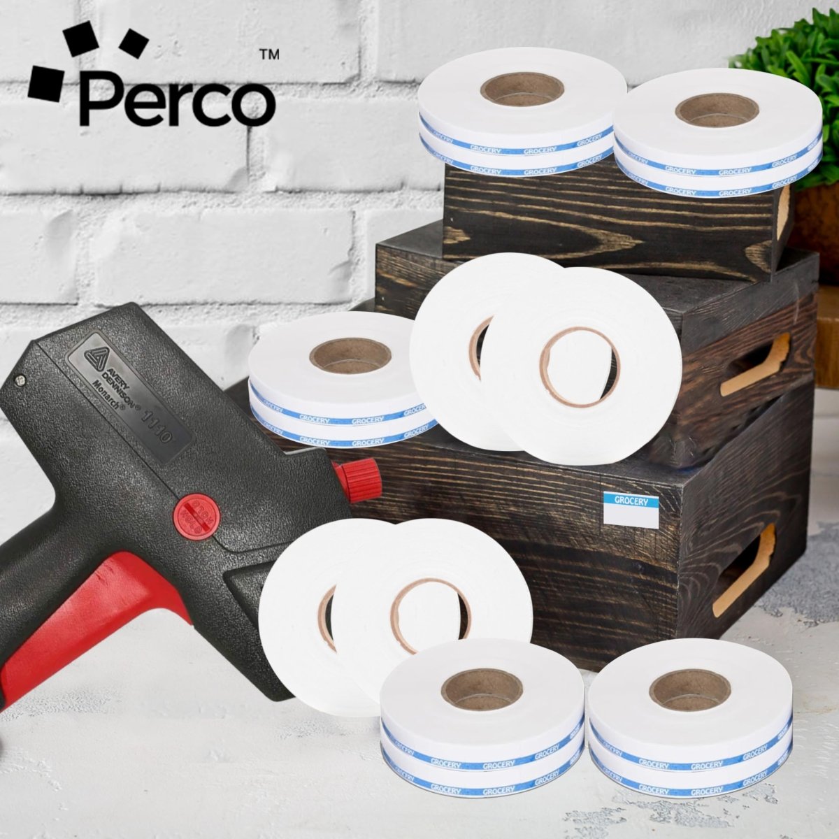 Perco Reverse Print Pricing Labels for Monarch 1110 - Grocery (Blue) 1 Sleeve / 16 Rolls / 17000 Reverse Print Pricing Labels