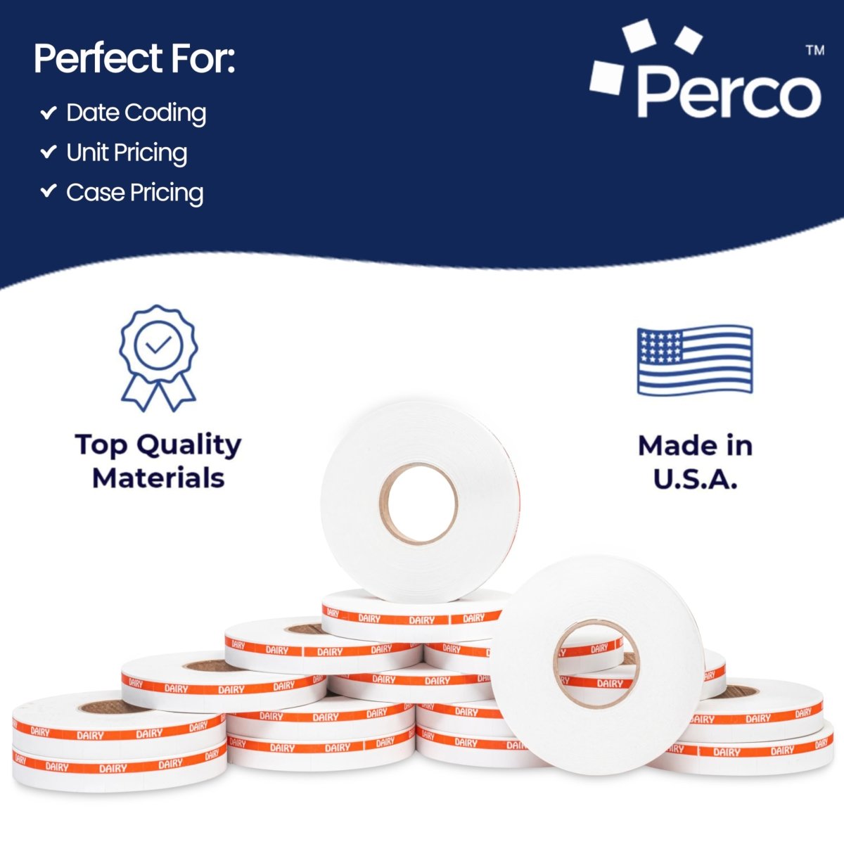 Perco Reverse Print Pricing Labels for Monarch 1110 - Dairy 1 Sleeve / 16 Rolls / 17000 Reverse Print Pricing Labels