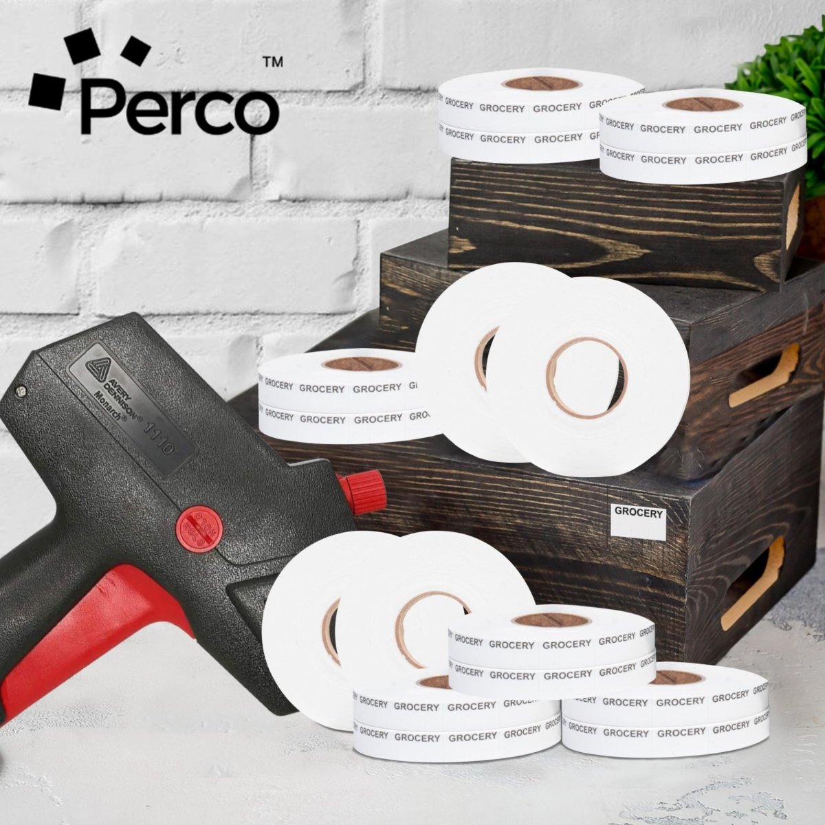 Perco Reverse Print Pricing Labels for Monarch 1110 - Grocery (Black) 1 Sleeve / 16 Rolls / 17000 Reverse Print Pricing Labels