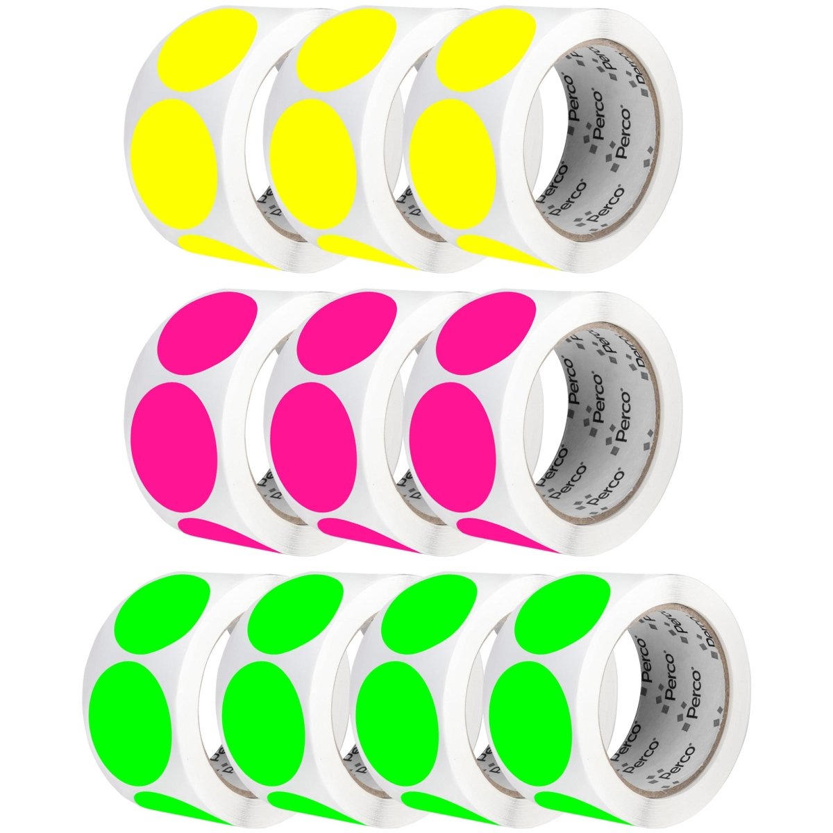 Perco Round Dot Sticker Labels - Permanent Adhesive, 0.5 to 4 Inch, 3 - Roll & 10 - Roll Packs - 2 Inch 10 Rolls