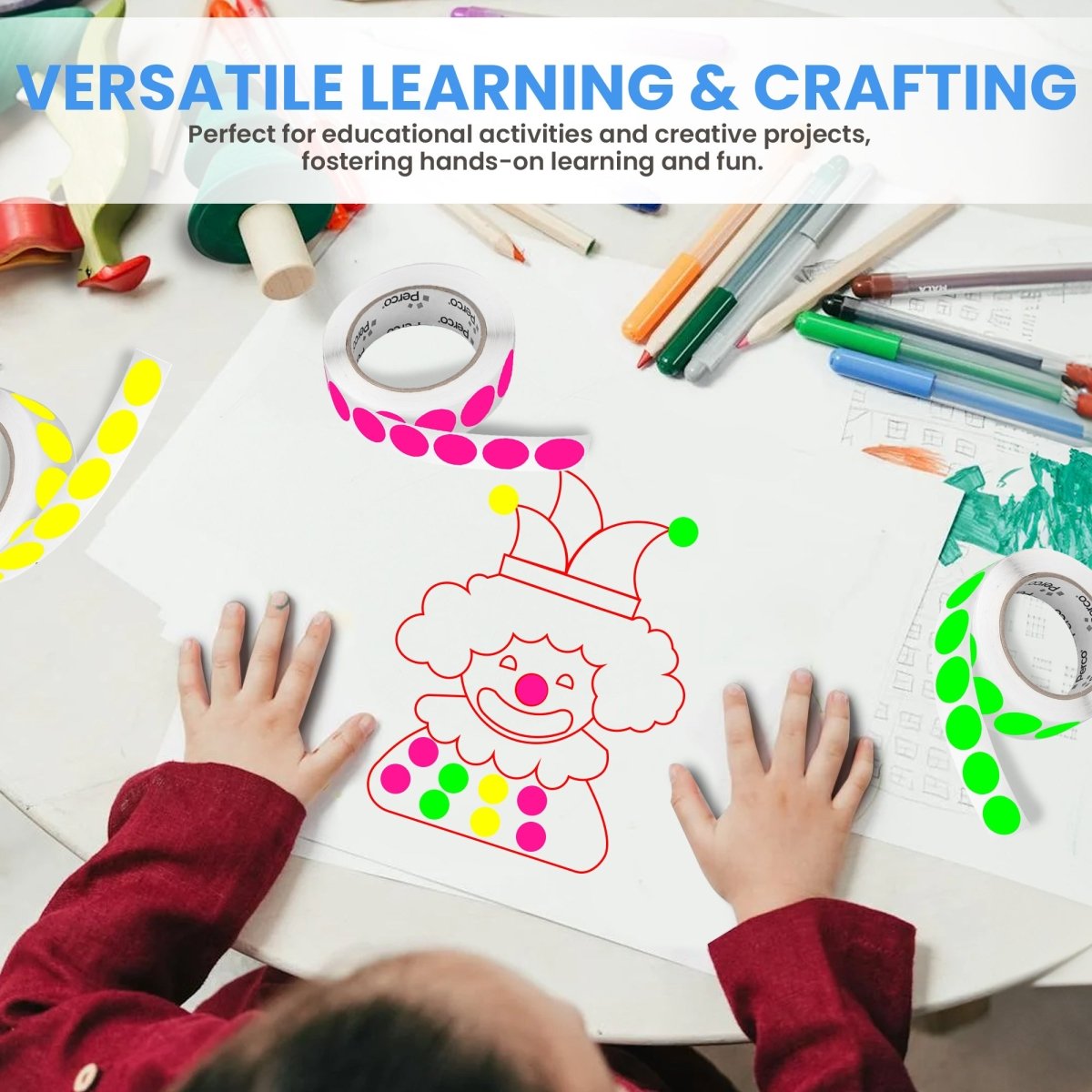 Perco Round Dot Sticker Labels - Permanent Adhesive, 0.5 to 4 Inch, 3 - Roll & 10 - Roll Packs - 1 Inch 10 Rolls