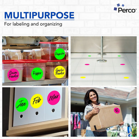 Perco Round Dot Sticker Labels - Permanent Adhesive, 0.5 to 4 Inch, 3 - Roll & 10 - Roll Packs - 4 Inch 3 Rolls