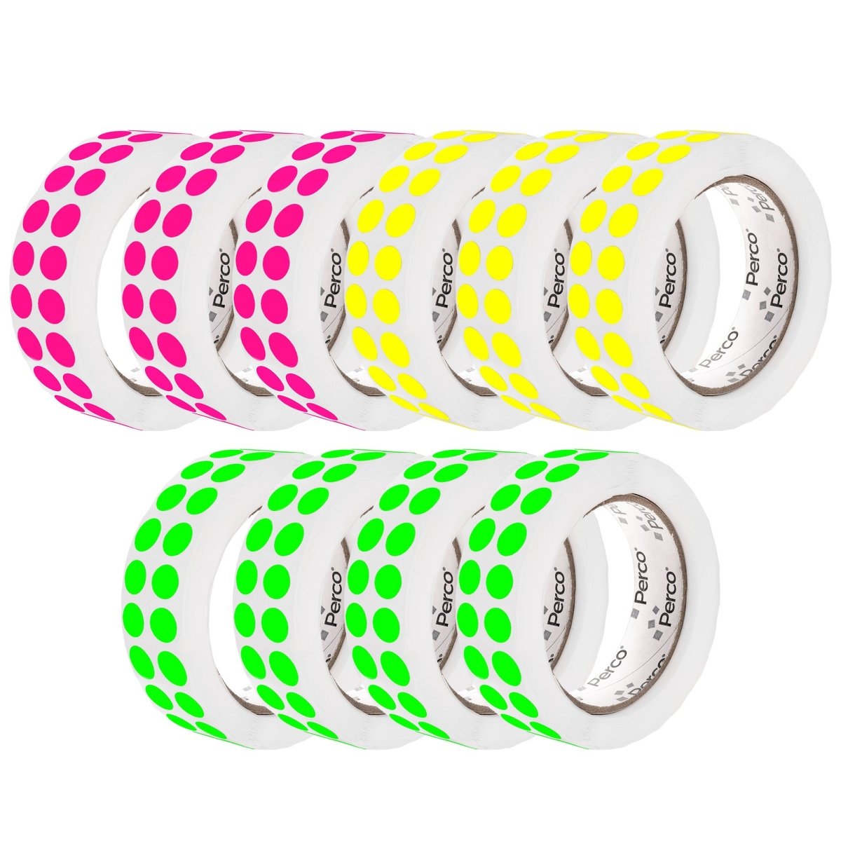 Perco Round Dot Sticker Labels - Permanent Adhesive, 0.5 to 4 Inch, 3 - Roll & 10 - Roll Packs - 0.5 Inch 10 Rolls