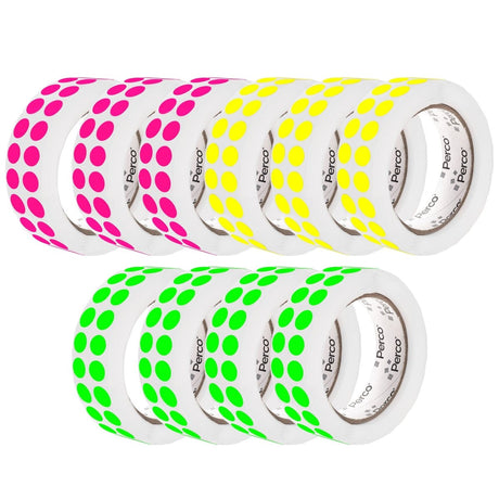 Perco Round Dot Sticker Labels - Permanent Adhesive, 0.5 to 4 Inch, 3 - Roll & 10 - Roll Packs - 0.5 Inch 10 Rolls