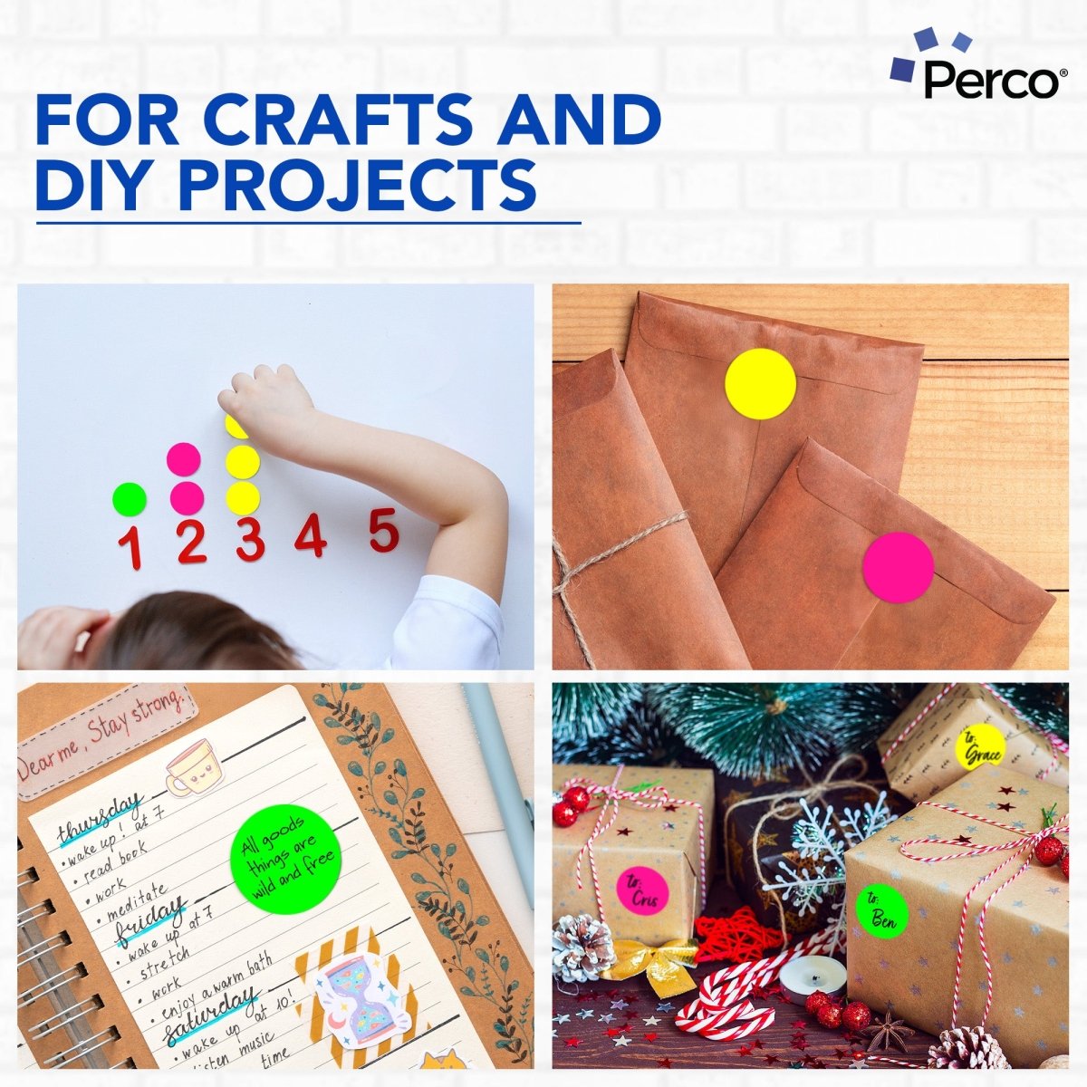 Perco Round Dot Sticker Labels - Permanent Adhesive, 0.5 to 4 Inch, 3 - Roll & 10 - Roll Packs - 2 Inch 10 Rolls