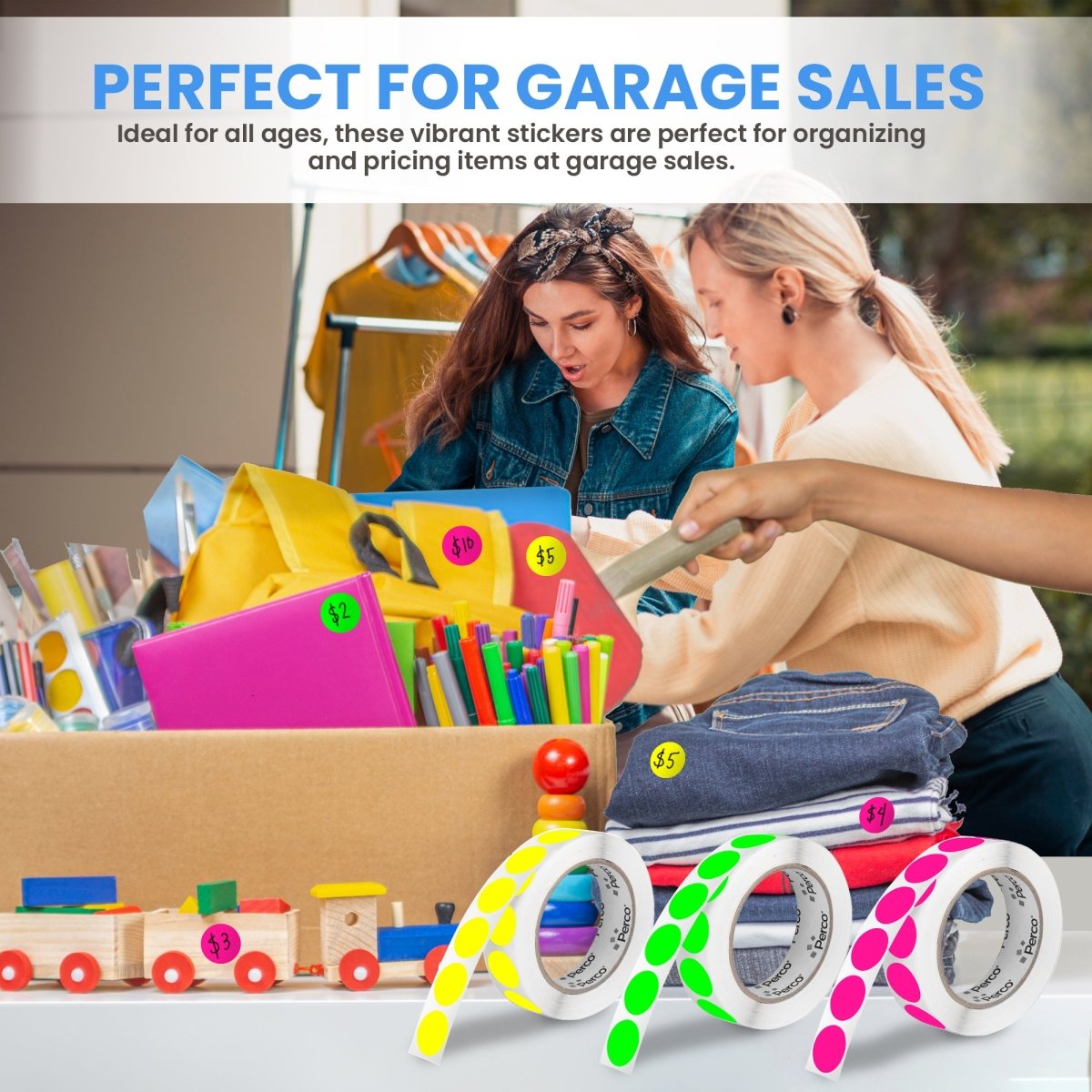 Perco Round Dot Sticker Labels - Permanent Adhesive, 0.5 to 4 Inch, 3 - Roll & 10 - Roll Packs - 1 Inch 3 Rolls