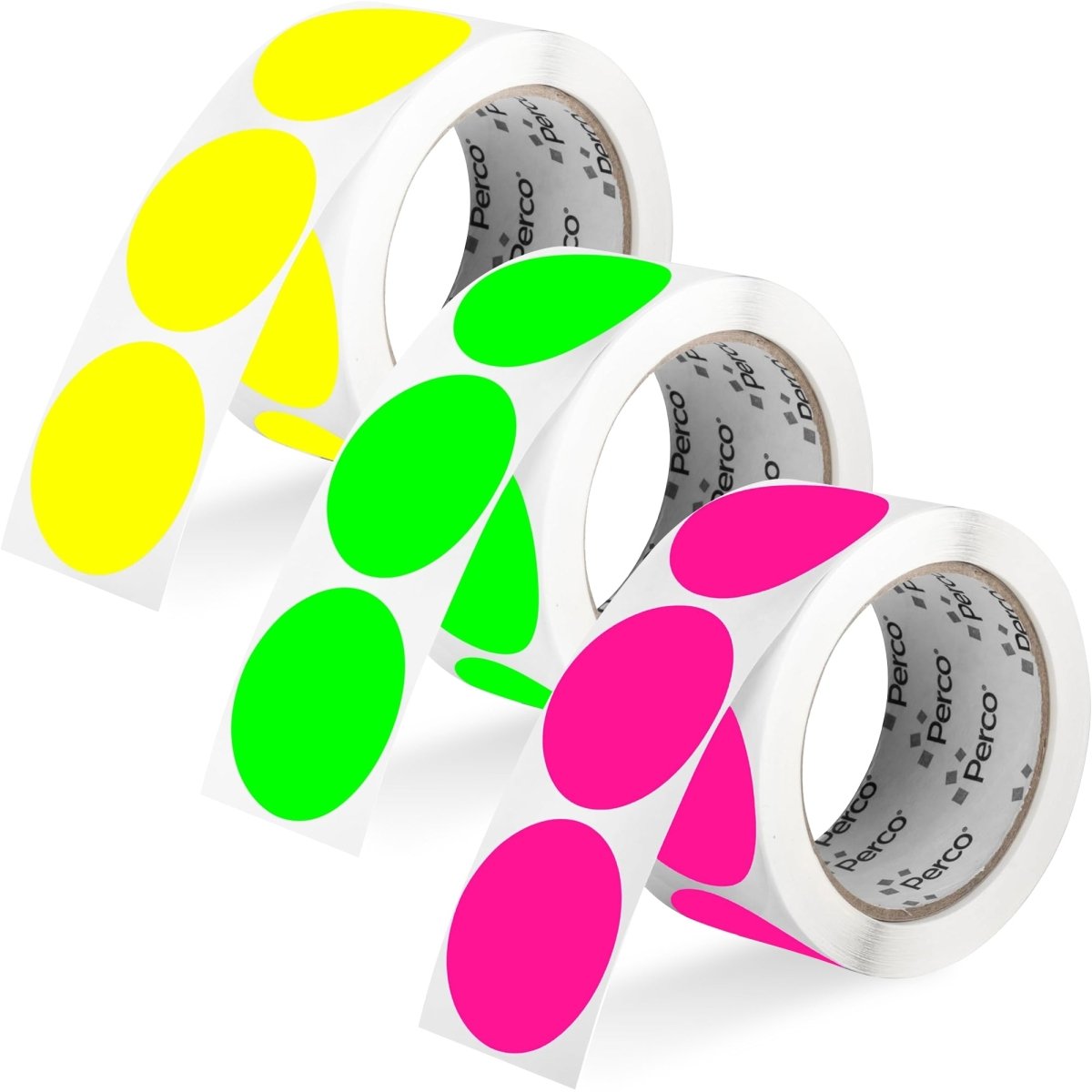 Perco Round Dot Sticker Labels - Permanent Adhesive, 0.5 to 4 Inch, 3 - Roll & 10 - Roll Packs - 2 Inch 3 Rolls