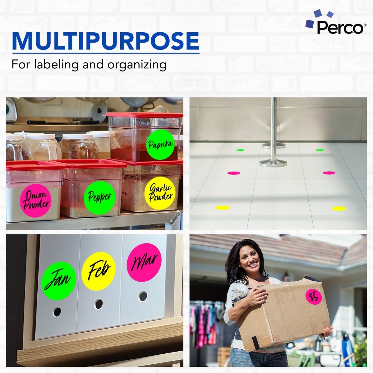 Perco Round Dot Sticker Labels - Permanent Adhesive, 0.5 to 4 Inch, 3 - Roll & 10 - Roll Packs - 4 Inch 10 Rolls