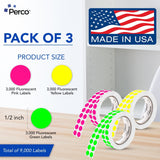 Perco Round Dot Sticker Labels - Permanent Adhesive, 0.5 to 4 Inch, 3 - Roll & 10 - Roll Packs - 0.5 Inch 3 Rolls