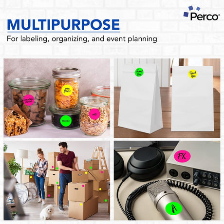 Perco Round Dot Sticker Labels - Permanent Adhesive, 0.5 to 4 Inch, 3 - Roll & 10 - Roll Packs - 2 Inch 3 Rolls