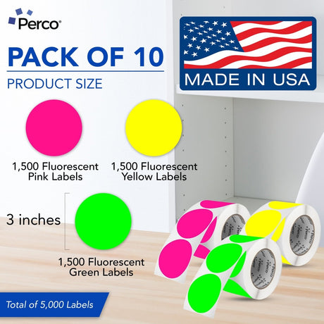 Perco Round Dot Sticker Labels - Permanent Adhesive, 0.5 to 4 Inch, 3 - Roll & 10 - Roll Packs - 3 Inch 10 Rolls