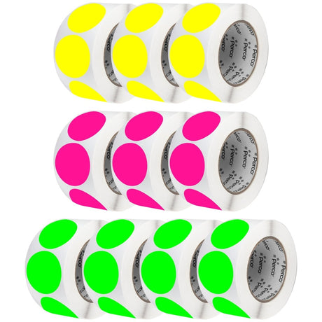 Perco Round Dot Sticker Labels - Permanent Adhesive, 0.5 to 4 Inch, 3 - Roll & 10 - Roll Packs - 3 Inch 10 Rolls