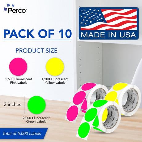 Perco Round Dot Sticker Labels - Permanent Adhesive, 0.5 to 4 Inch, 3 - Roll & 10 - Roll Packs - 2 Inch 10 Rolls