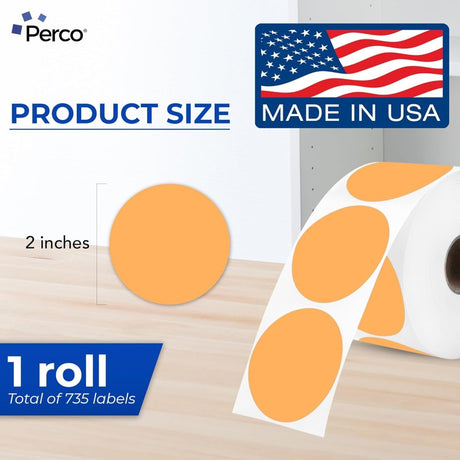 Perco Thermal Labels - Circle - Orange 2 inch - 735 Stickers