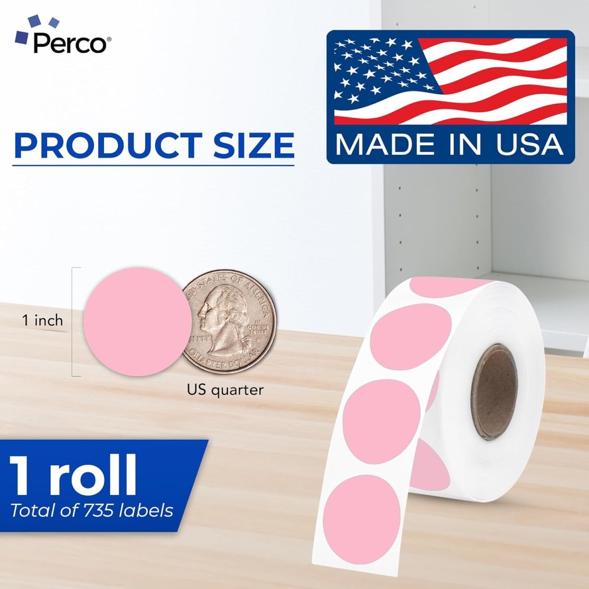 Perco Thermal Labels - Circle - Pink 1 Inch - 735 Stickers