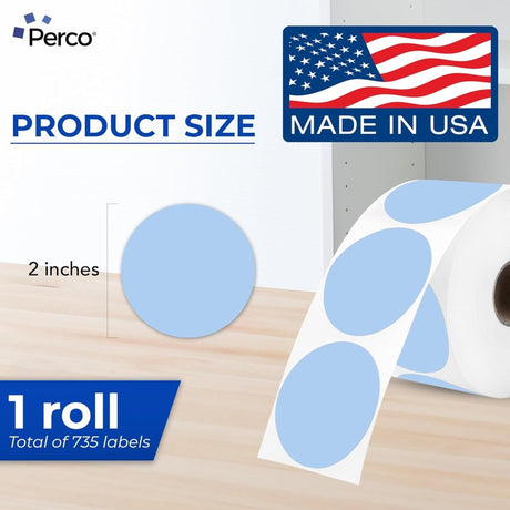 Perco Thermal Labels - Circle - Blue 2 inch - 735 Stickers